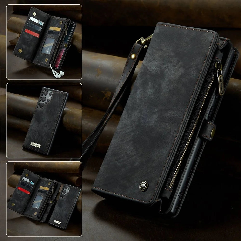 CASEME 008 Series for Samsung Galaxy S22 Ultra Detachable 2-in-1 PU Leather Phone Case Multifunctional Wallet Stand Protective Cover - Black - 1
