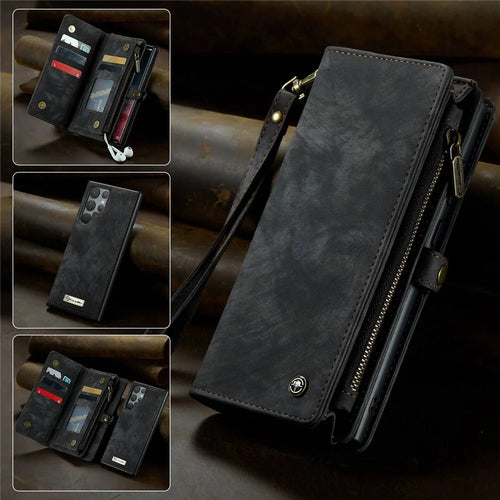 CASEME 008 Series for Samsung Galaxy S22 Ultra Detachable 2-in-1 PU Leather Phone Case Multifunctional Wallet Stand Protective Cover - Black - 1