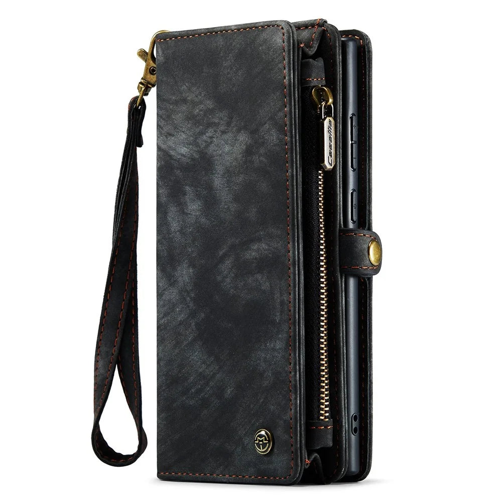 CASEME 008 Series for Samsung Galaxy S22 Ultra Detachable 2-in-1 PU Leather Phone Case Multifunctional Wallet Stand Protective Cover - Black - 2
