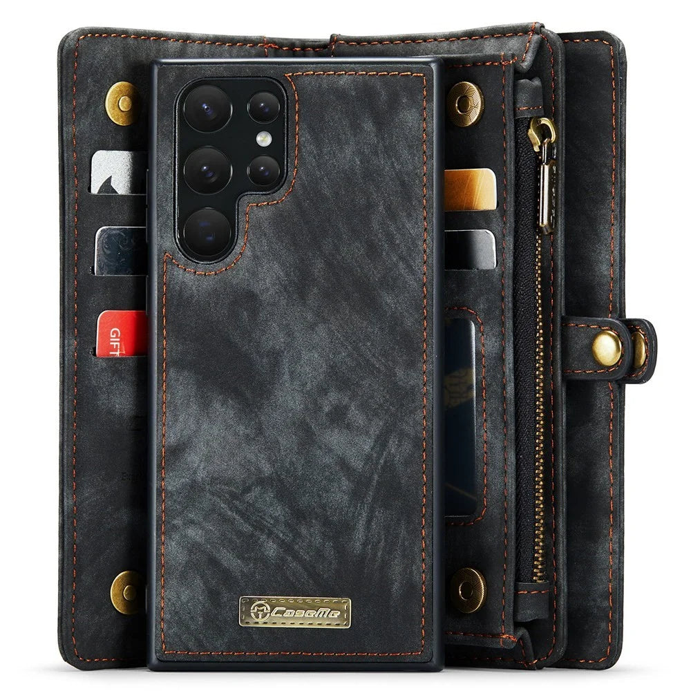 CASEME 008 Series for Samsung Galaxy S22 Ultra Detachable 2-in-1 PU Leather Phone Case Multifunctional Wallet Stand Protective Cover - Black - 3