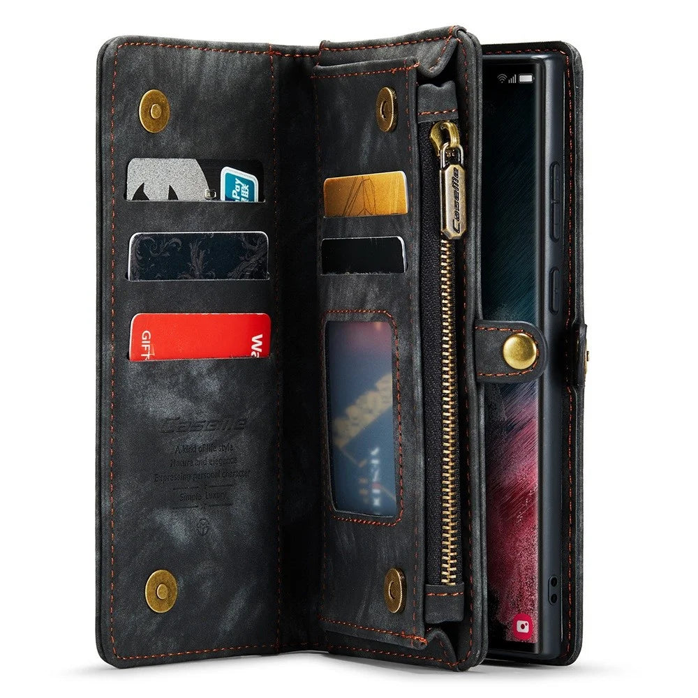 CASEME 008 Series for Samsung Galaxy S22 Ultra Detachable 2-in-1 PU Leather Phone Case Multifunctional Wallet Stand Protective Cover - Black - 4
