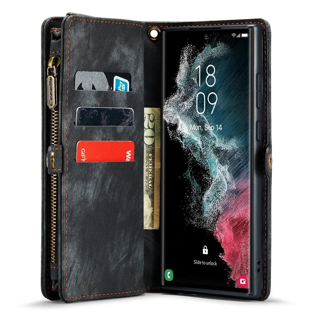 CASEME 008 Series for Samsung Galaxy S22 Ultra Detachable 2-in-1 PU Leather Phone Case Multifunctional Wallet Stand Protective Cover - Black - 5