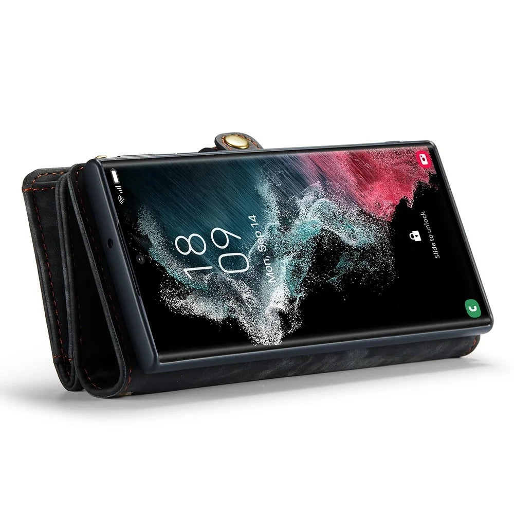 CASEME 008 Series for Samsung Galaxy S22 Ultra Detachable 2-in-1 PU Leather Phone Case Multifunctional Wallet Stand Protective Cover - Black - 6