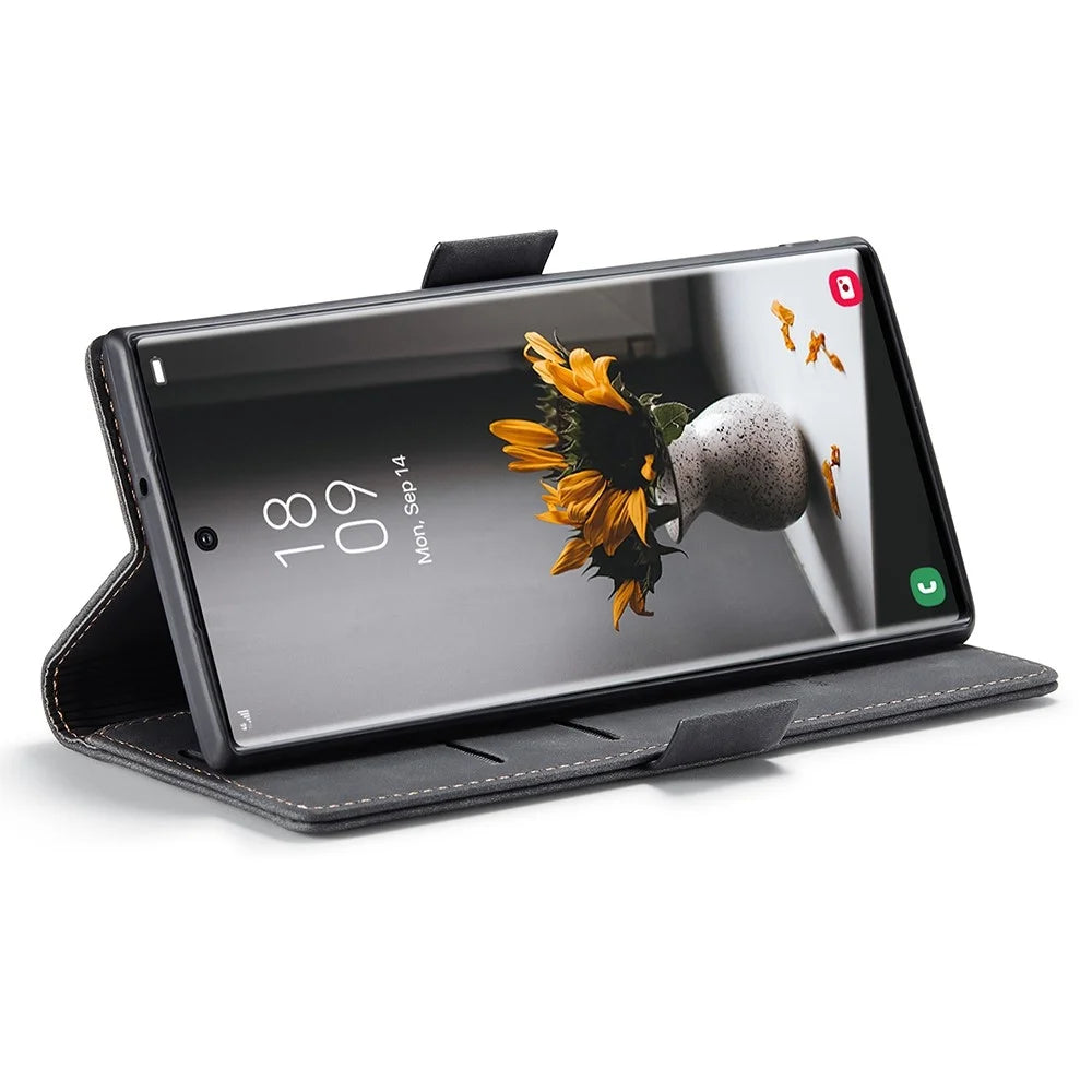 CASEME 013 Series for Samsung Galaxy S22 Ultra 5G Foldable Stand Wallet PU Leather + TPU Cover Auto-absorbed Magnetic Closing Phone Case - Black - 3