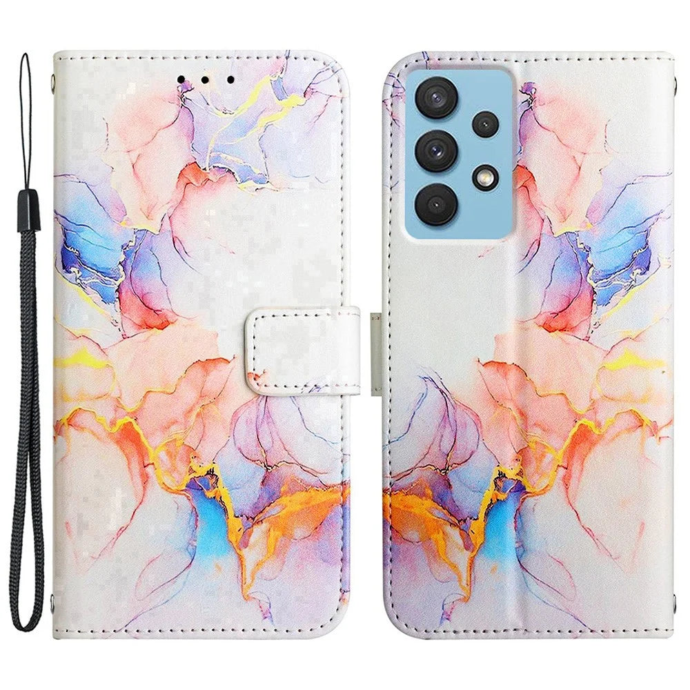 YB Pattern Printing Leather Series-5 for Samsung Galaxy A33 5G Marble Pattern Phone Case with Wallet Stand - Milky Way Marble White LS004 - 1