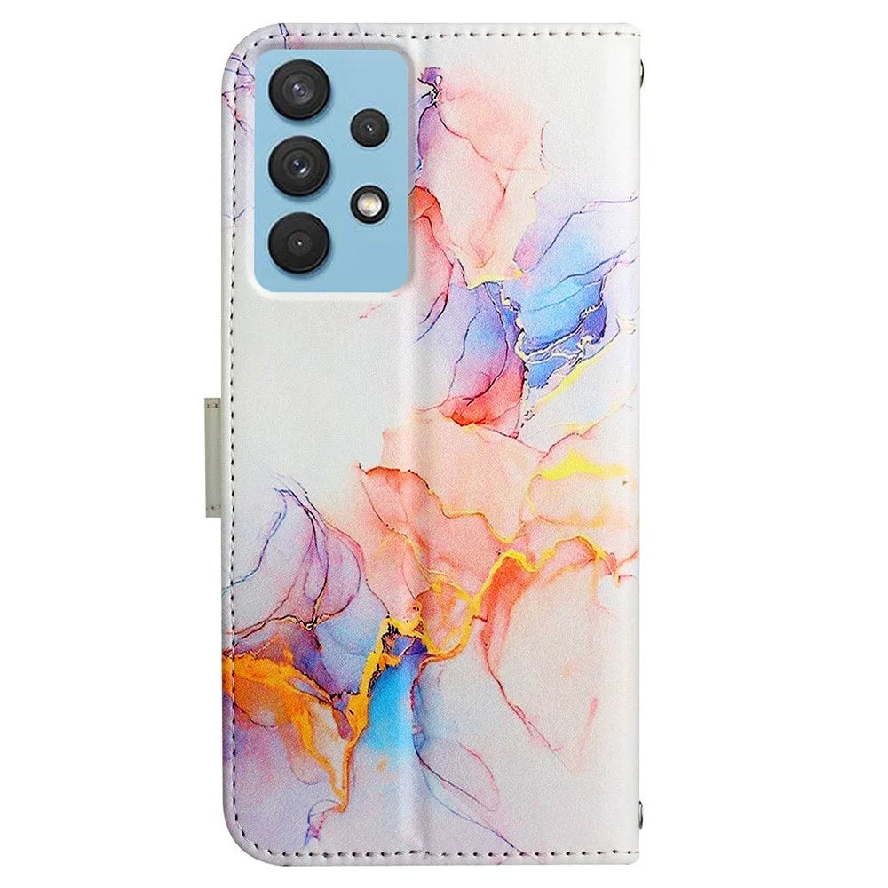 YB Pattern Printing Leather Series-5 for Samsung Galaxy A33 5G Marble Pattern Phone Case with Wallet Stand - Milky Way Marble White LS004 - 3