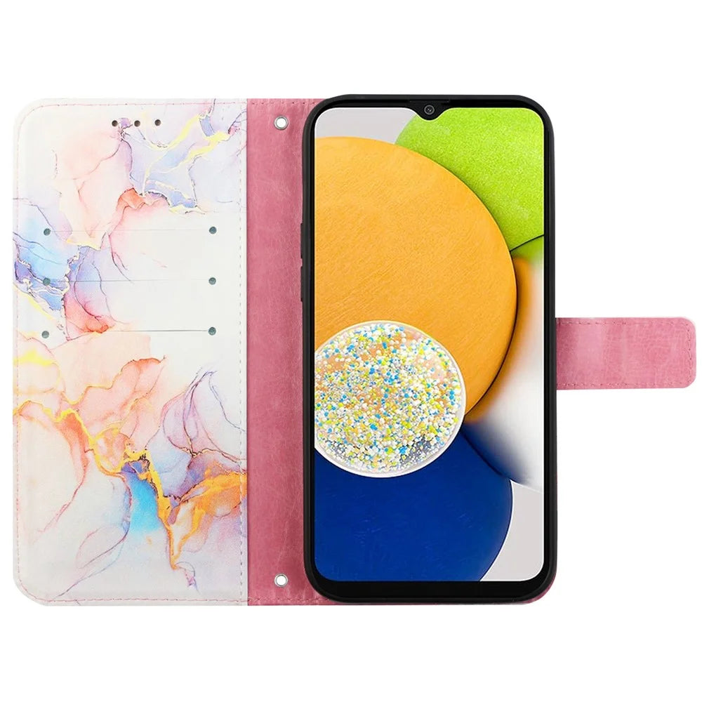 YB Pattern Printing Leather Series-5 for Samsung Galaxy A33 5G Marble Pattern Phone Case with Wallet Stand - Milky Way Marble White LS004 - 5