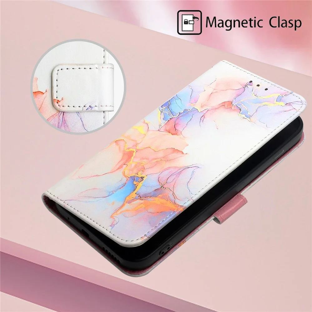 YB Pattern Printing Leather Series-5 for Samsung Galaxy A33 5G Marble Pattern Phone Case with Wallet Stand - Milky Way Marble White LS004 - 6