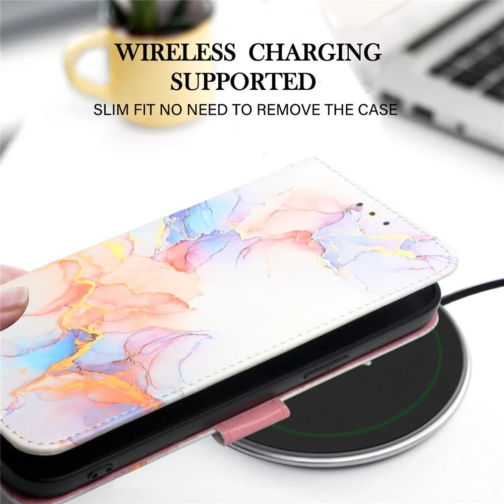 YB Pattern Printing Leather Series-5 for Samsung Galaxy A33 5G Marble Pattern Phone Case with Wallet Stand - Milky Way Marble White LS004 - 7