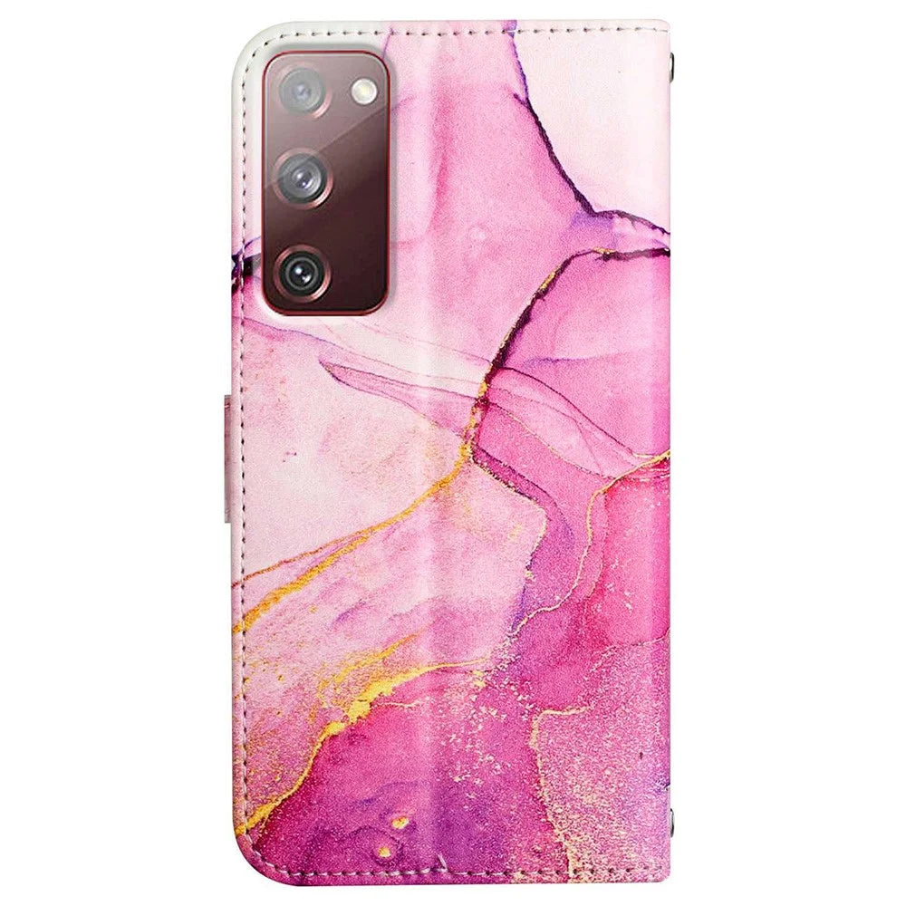 YB Pattern Printing Leather Series-5 for Samsung Galaxy S20 FE 2022/S20 FE 4G/S20 FE 5G/S20 Lite/S20 Fan Edition/S20 Fan Edition 5G Marble Pattern Leather Case Wallet Stand Phone Shell - Pink Purple Gold LS001 - 3