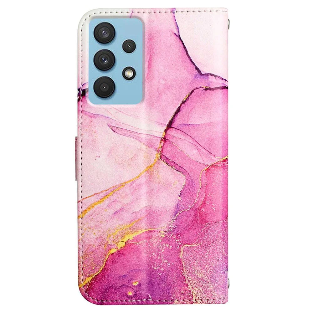 YB Pattern Printing Series-5 for Samsung Galaxy A13 4G Marble Pattern PU Leather Flip Protective Cover Magnetic Closure Wallet Soft TPU Stand Case with Strap - Pink Purple Gold LS001 - 3