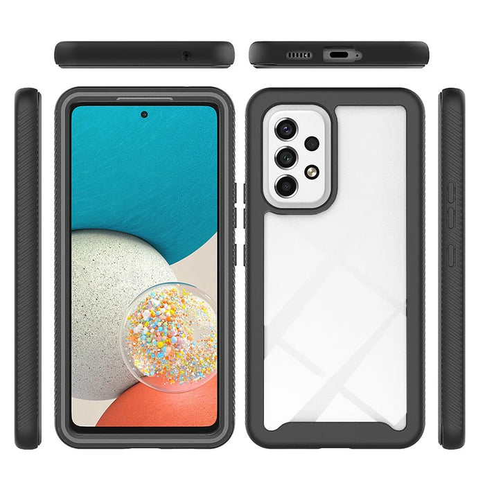 PC+TPU Hybrid Phone Case for 	Samsung Galaxy A53 5G, Complete Covering Design with PET Screen Protector - Black - 5