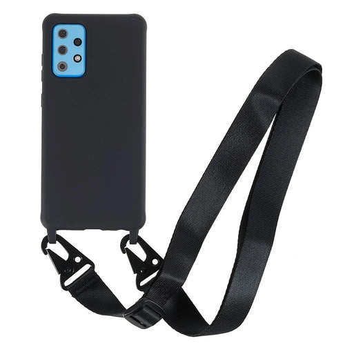 For Samsung Galaxy A52 4G/5G/Galaxy A52s 5G Soft TPU Ultra Thin Phone Case Matte Finish Coating Grip Anti-Fingerprint Cover with Adjustable Strap - Black - 1