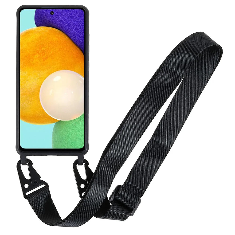 For Samsung Galaxy A52 4G/5G/Galaxy A52s 5G Soft TPU Ultra Thin Phone Case Matte Finish Coating Grip Anti-Fingerprint Cover with Adjustable Strap - Black - 2