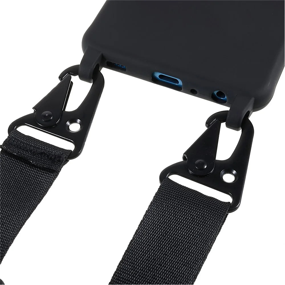 For Samsung Galaxy A52 4G/5G/Galaxy A52s 5G Soft TPU Ultra Thin Phone Case Matte Finish Coating Grip Anti-Fingerprint Cover with Adjustable Strap - Black - 3