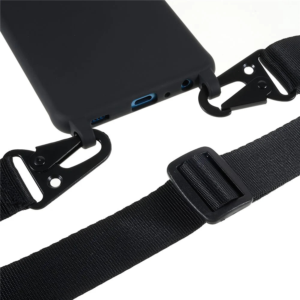 For Samsung Galaxy A52 4G/5G/Galaxy A52s 5G Soft TPU Ultra Thin Phone Case Matte Finish Coating Grip Anti-Fingerprint Cover with Adjustable Strap - Black - 4