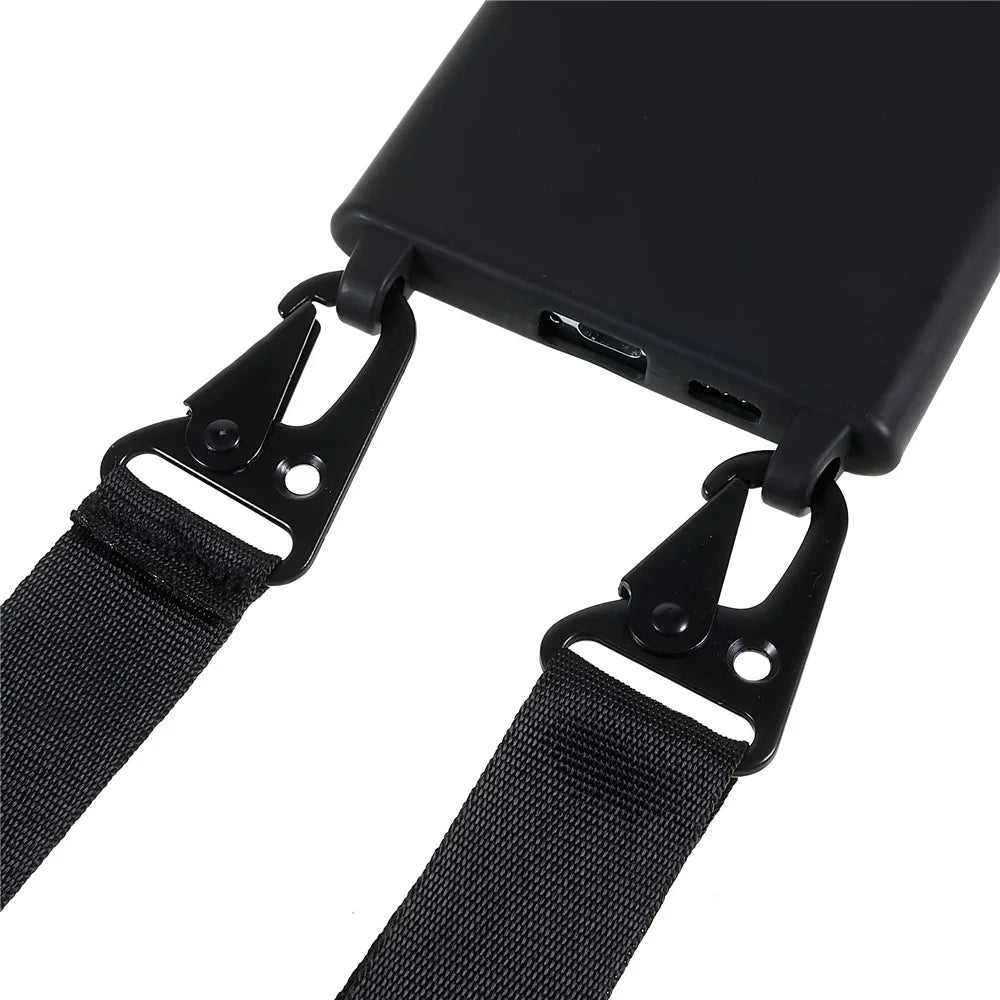 Soft Frosted Surface TPU Phone Cover for Samsung Galaxy S22 Ultra 5G, Anti-Collision Slim Back Case with Wide Strap - Black - 3