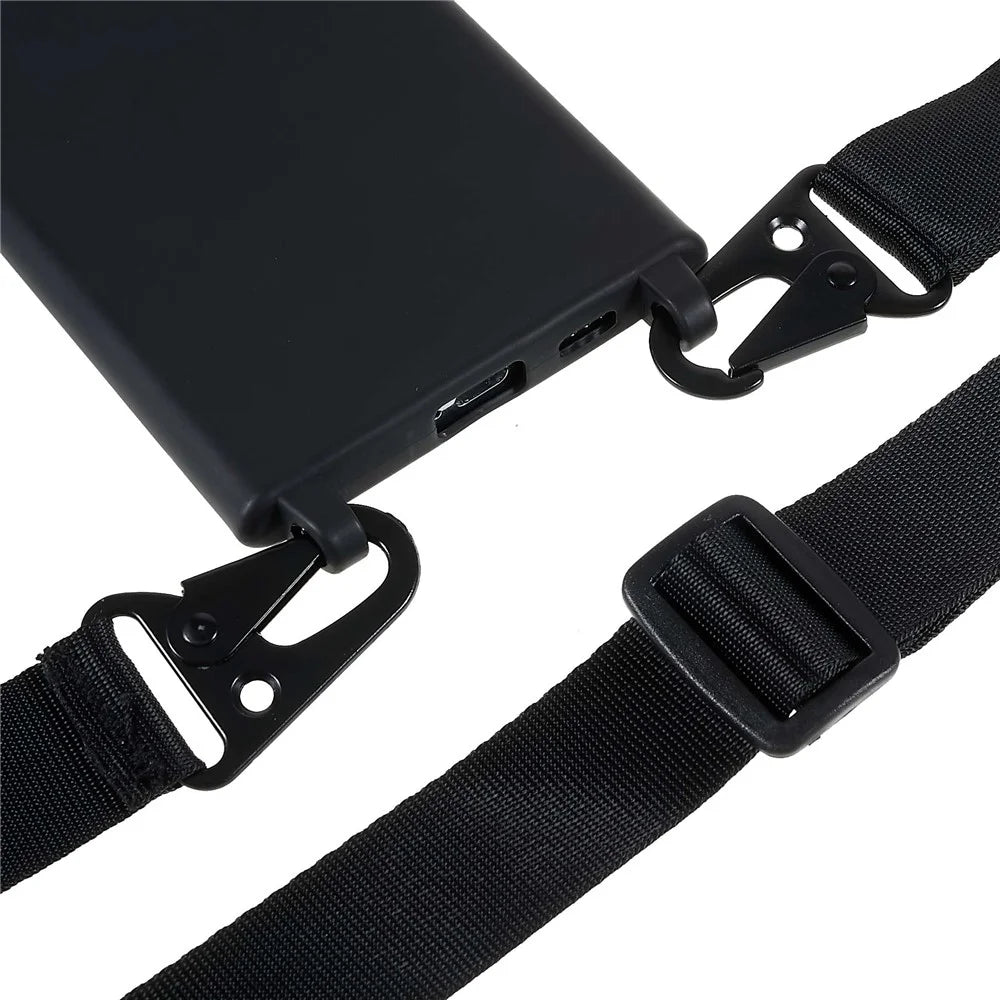 Soft Frosted Surface TPU Phone Cover for Samsung Galaxy S22 Ultra 5G, Anti-Collision Slim Back Case with Wide Strap - Black - 4