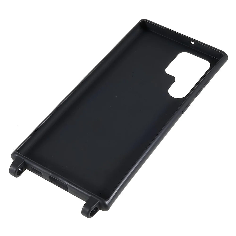 Soft Frosted Surface TPU Phone Cover for Samsung Galaxy S22 Ultra 5G, Anti-Collision Slim Back Case with Wide Strap - Black - 5