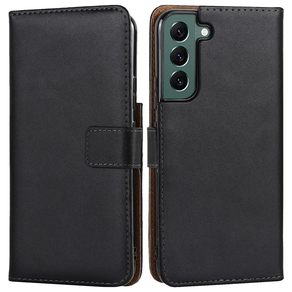 For Samsung Galaxy S22 5G Shockproof Flip Phone Cover Genuine Leather Wallet Stand Phone Case Stand Phone Shell - 1