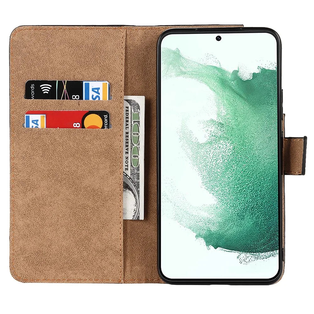 For Samsung Galaxy S22 5G Shockproof Flip Phone Cover Genuine Leather Wallet Stand Phone Case Stand Phone Shell - 2