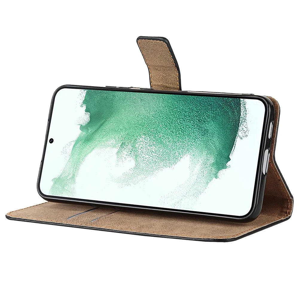 For Samsung Galaxy S22 5G Shockproof Flip Phone Cover Genuine Leather Wallet Stand Phone Case Stand Phone Shell - 3