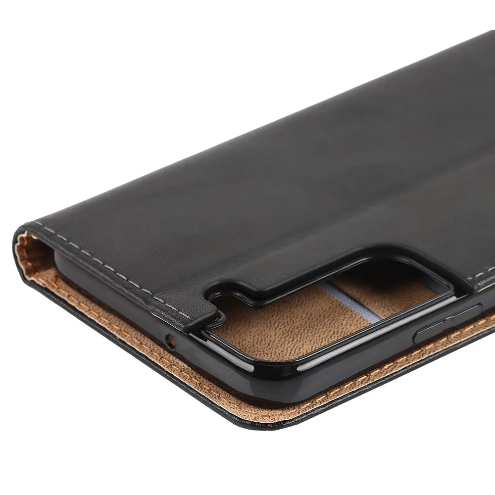 For Samsung Galaxy S22 5G Shockproof Flip Phone Cover Genuine Leather Wallet Stand Phone Case Stand Phone Shell - 5
