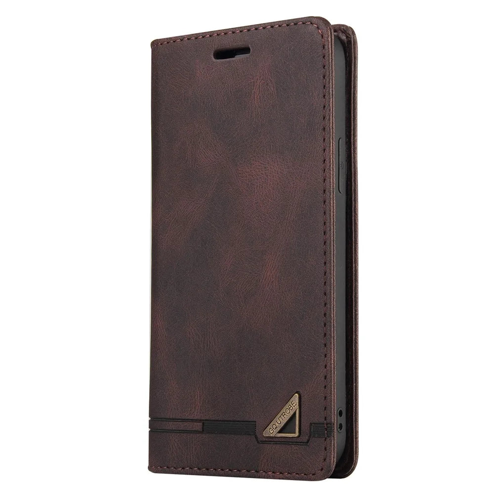 GQ.UTROBE 008 Series Skin-Touch Feeling Leather Case for Samsung Galaxy A13 4G, RFID Blocking Shockproof Anti-fall Stand Wallet Phone Shell - Coffee - 2