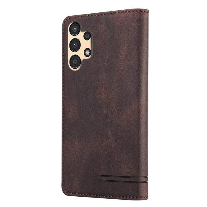 GQ.UTROBE 008 Series Skin-Touch Feeling Leather Case for Samsung Galaxy A13 4G, RFID Blocking Shockproof Anti-fall Stand Wallet Phone Shell - Coffee - 3