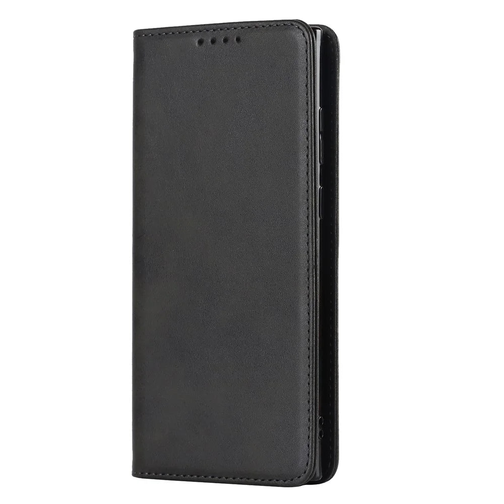 Textured PU Leather Case for Samsung Galaxy S22 Ultra 5G, Stand Wallet Design Auto Closing Magnetic Phone Cover - Black - 2