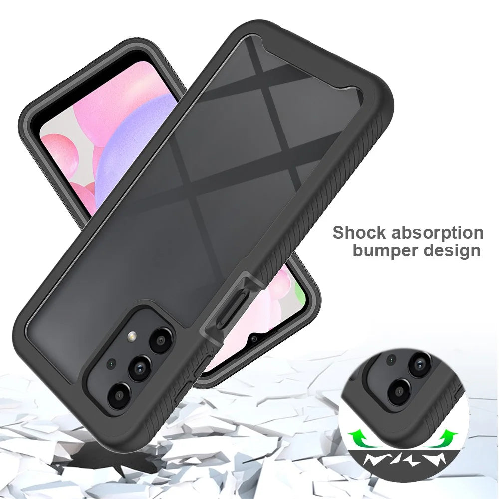Hybrid Phone Case for Samsung Galaxy A13 4G, PC+TPU All-inclusive Protection Shell with PET Screen Protector - Black - 2