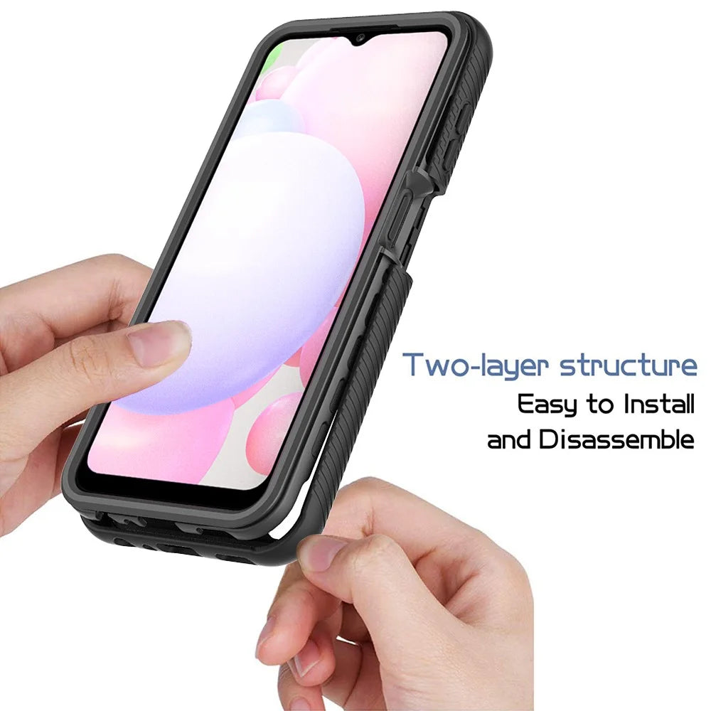 Hybrid Phone Case for Samsung Galaxy A13 4G, PC+TPU All-inclusive Protection Shell with PET Screen Protector - Black - 3