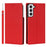 For Samsung Galaxy S22 5G Litchi Texture Genuine Leather Phone Case Wallet Stand Protective Cover with Wrist Strap - Red - 1