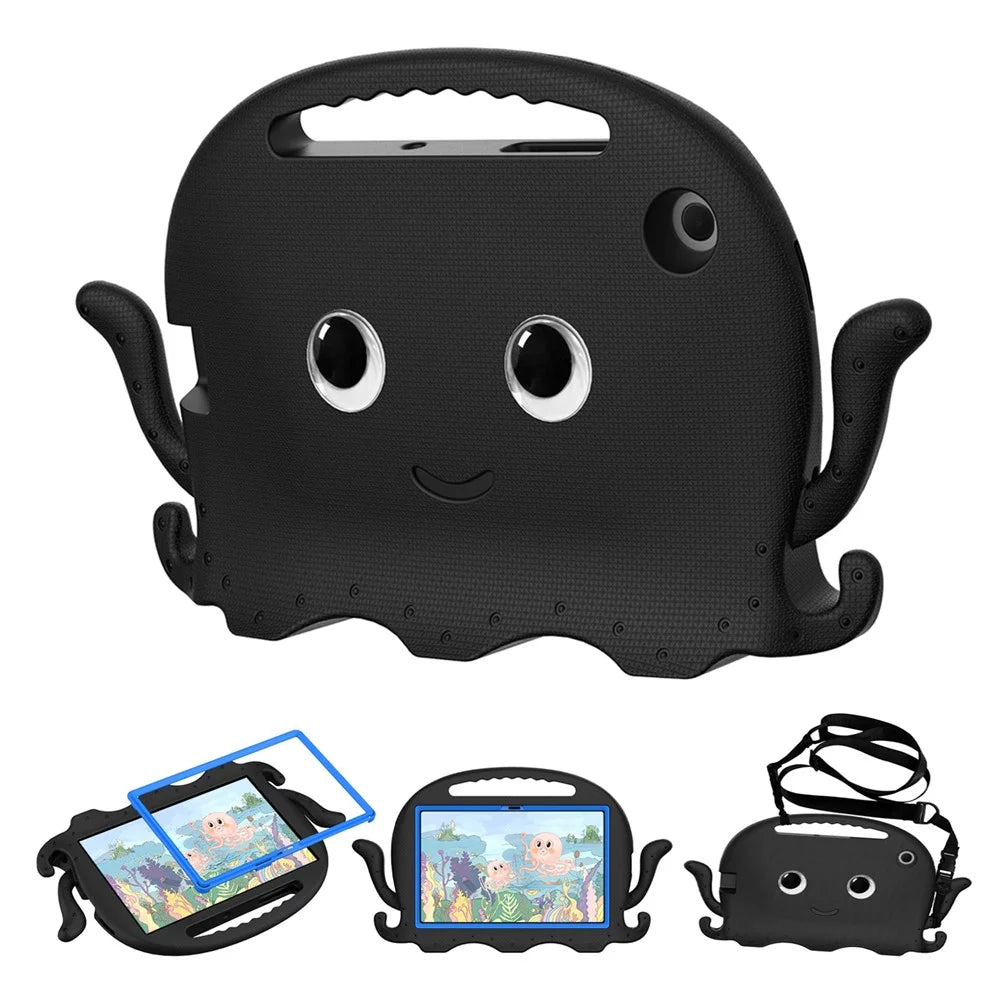 For Samsung Galaxy Tab A7 10.4 (2022) / (2020) Octopus EVA Tablet Case Pen Slot Design Shockproof Cover with Handle - Black - 1