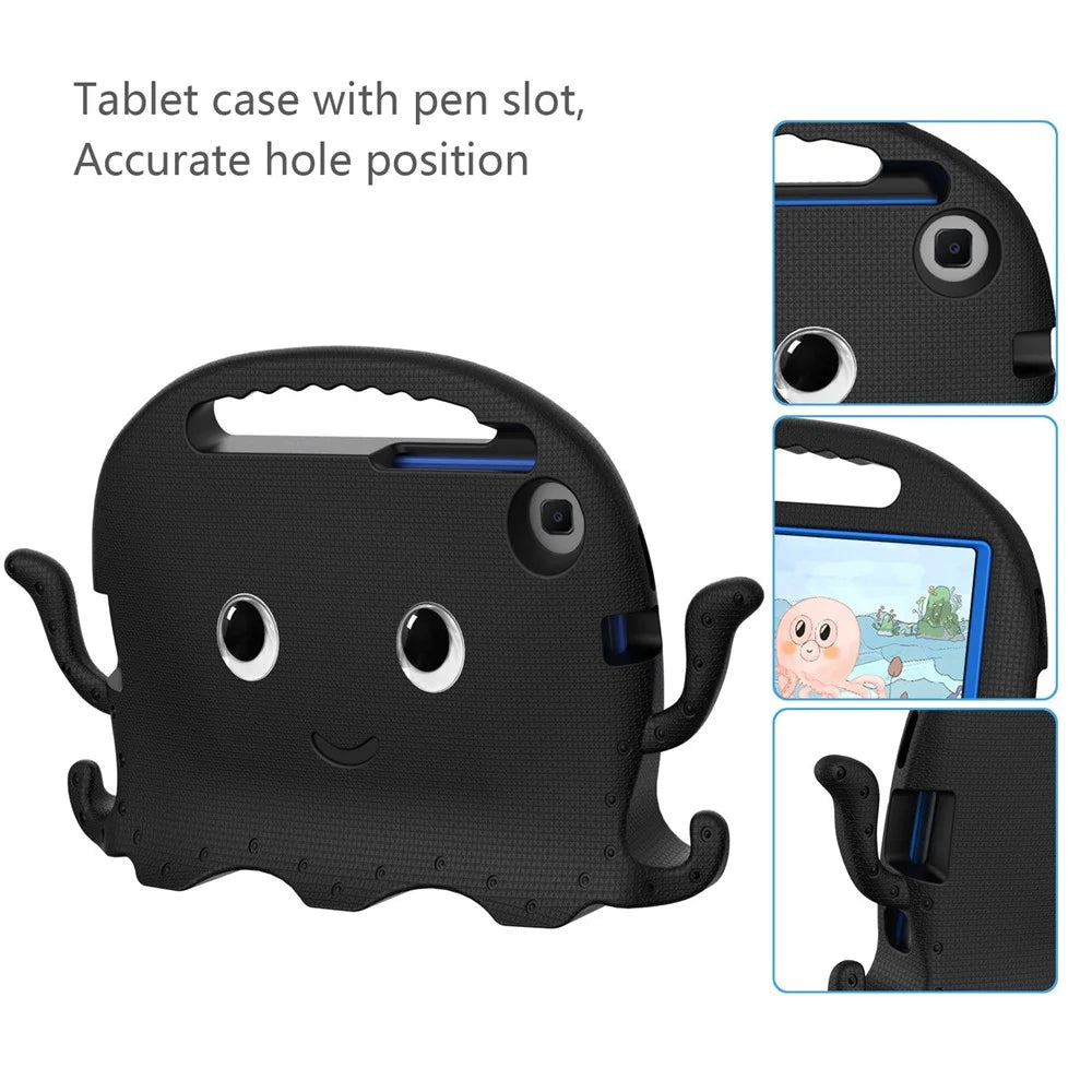 For Samsung Galaxy Tab A7 Lite 8.7-inch / A11 / A9 / Lenovo Tab K9 / Tab One / Lenovo Tab K9 / Tab One Octopus EVA Tablet Case Pen Slot Design Anti-drop Cover - Black - 6
