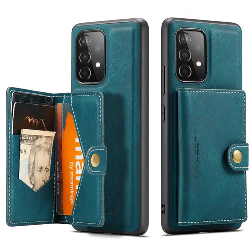JEEHOOD For Samsung Galaxy A53 5G Shell Detachable 2-in-1 Wallet Kickstand Design Leather Coated TPU Phone Case - Green - 1