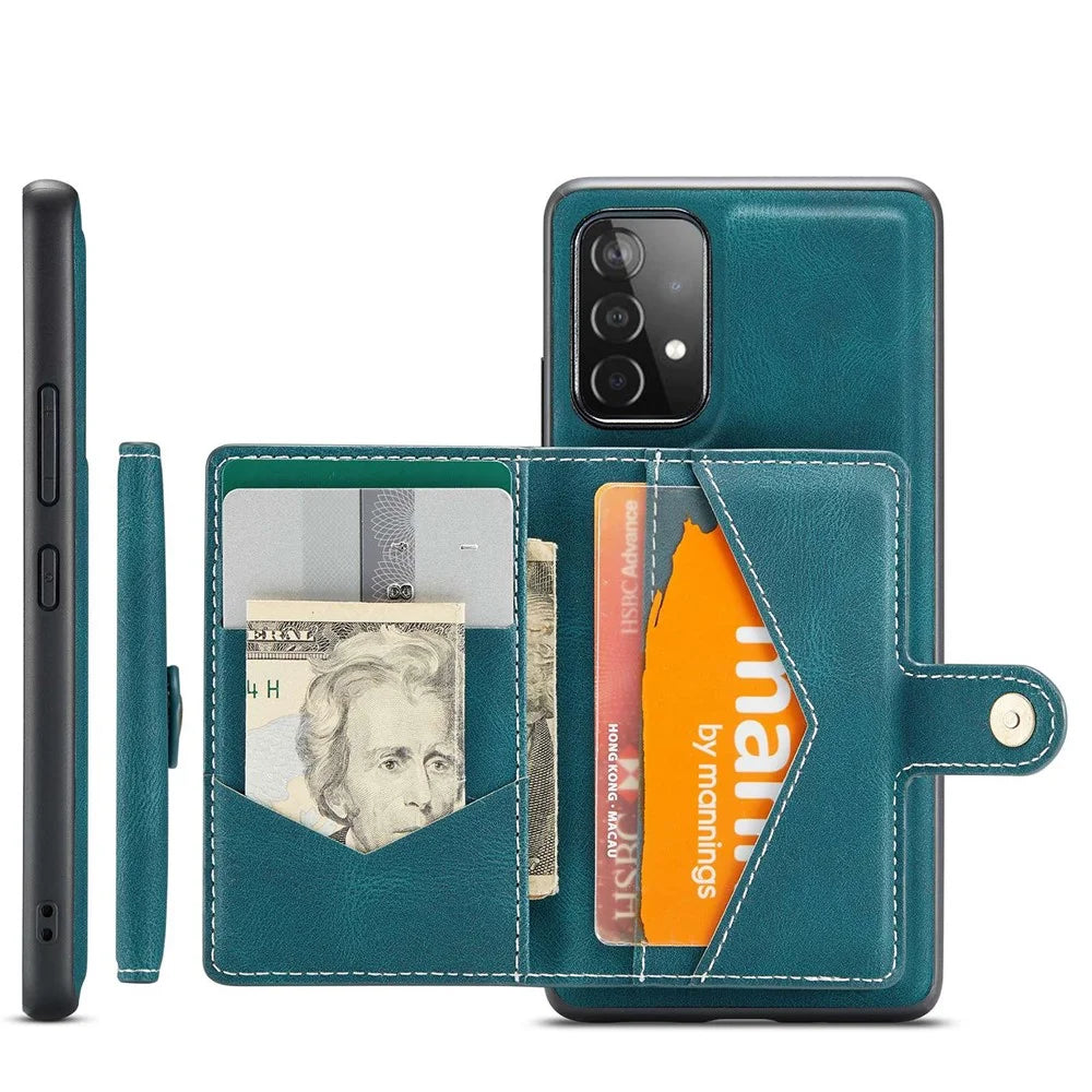JEEHOOD For Samsung Galaxy A53 5G Shell Detachable 2-in-1 Wallet Kickstand Design Leather Coated TPU Phone Case - Green - 2
