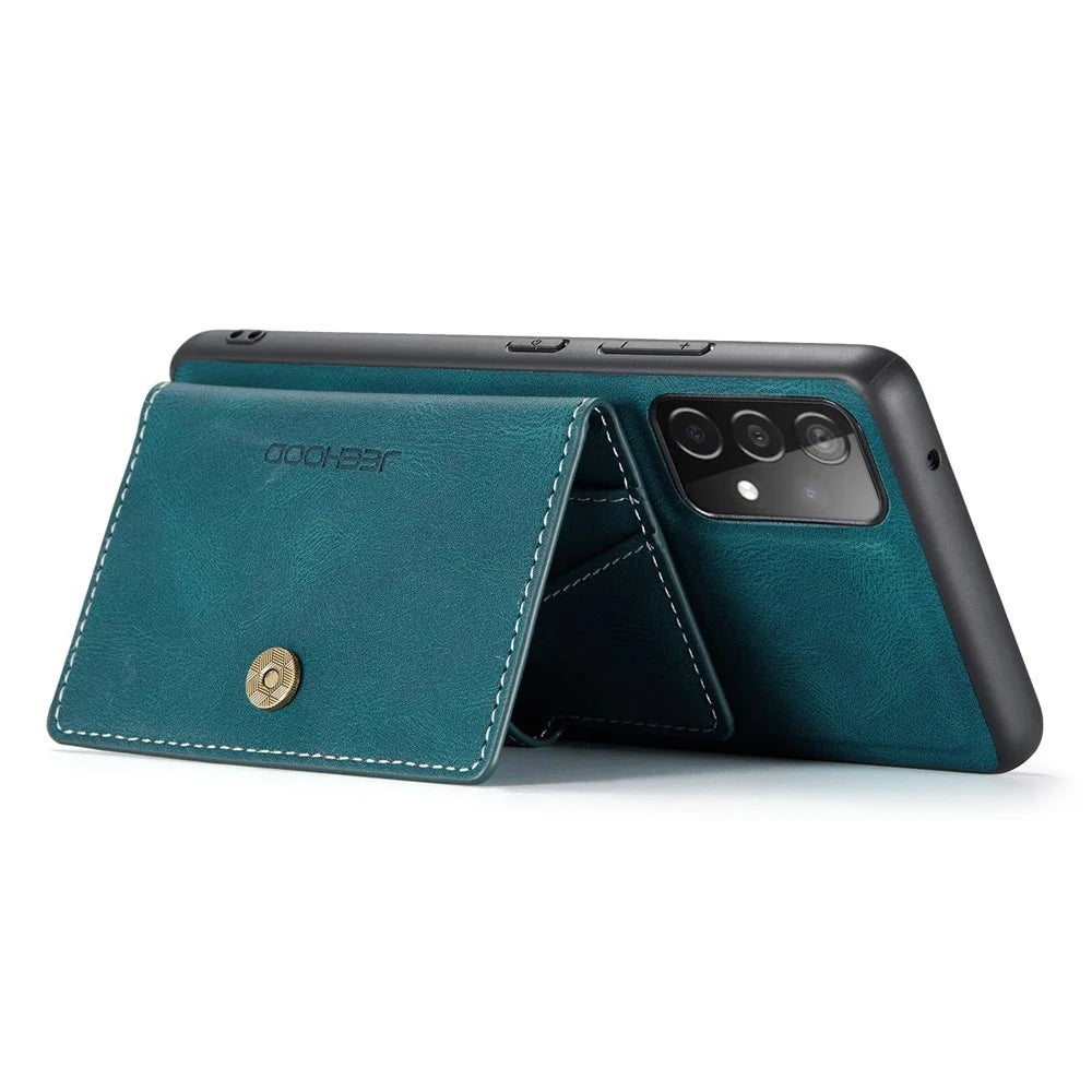 JEEHOOD For Samsung Galaxy A53 5G Shell Detachable 2-in-1 Wallet Kickstand Design Leather Coated TPU Phone Case - Green - 6