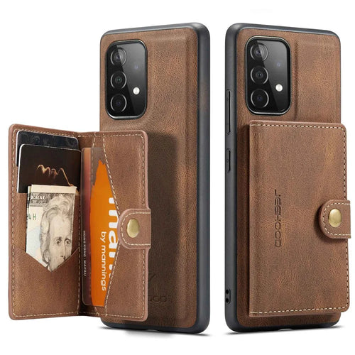 JEEHOOD For Samsung Galaxy A33 5G Leather Coated TPU Phone Case Detachable 2-in-1 Wallet Kickstand Design Protective Shell - Brown - 1