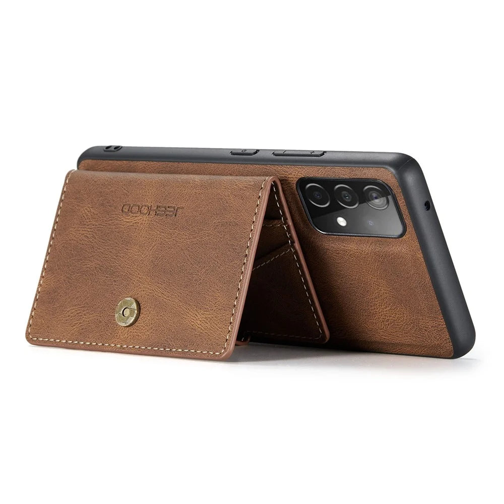 JEEHOOD For Samsung Galaxy A33 5G Leather Coated TPU Phone Case Detachable 2-in-1 Wallet Kickstand Design Protective Shell - Brown - 5