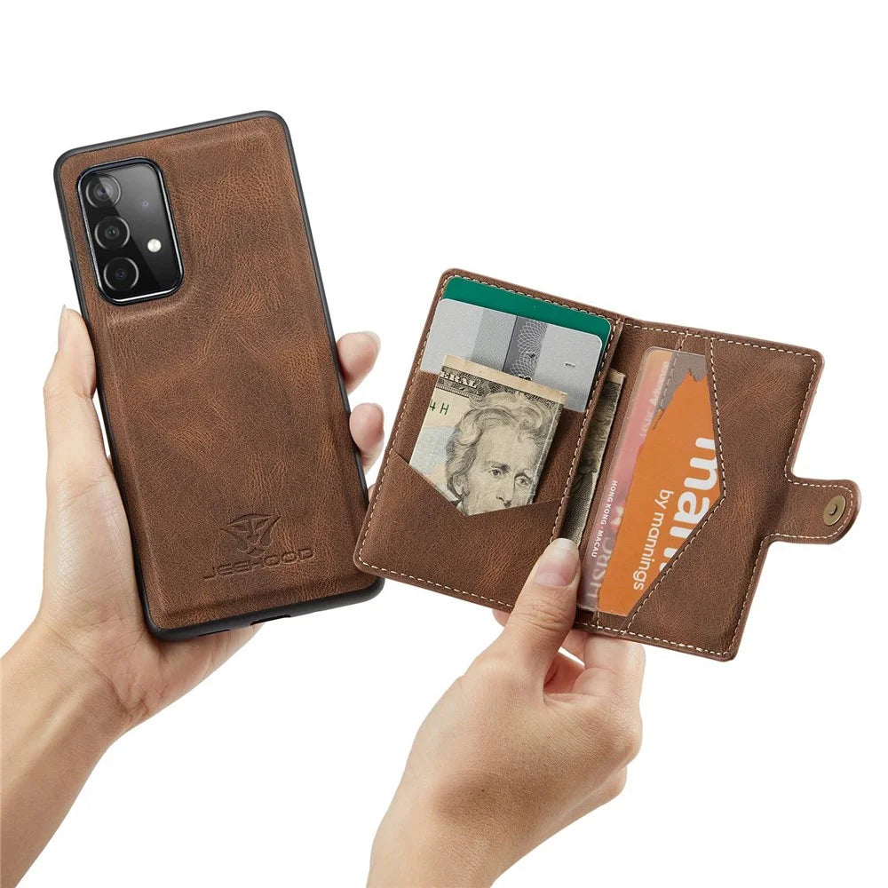 JEEHOOD For Samsung Galaxy A33 5G Leather Coated TPU Phone Case Detachable 2-in-1 Wallet Kickstand Design Protective Shell - Brown - 7