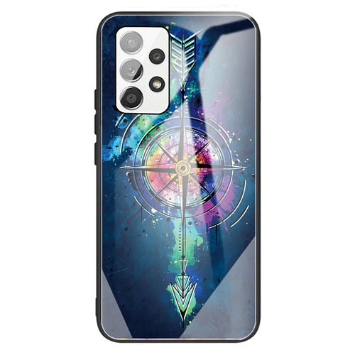 For Samsung Galaxy A13 4G Scratch-resistant Drop-proof Pattern Printing Design Tempered Glass Back + Soft TPU Case - Arrow - 1