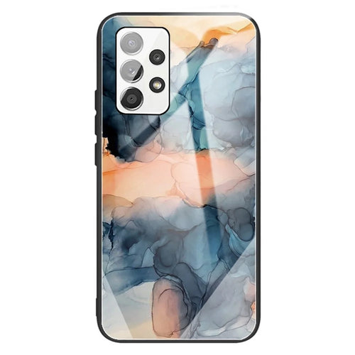 For Samsung Galaxy A13 4G Tempered Glass + TPU Hybrid Phone Case Marble Pattern Anti-scratch Anti-fall Shell - Style A - 1
