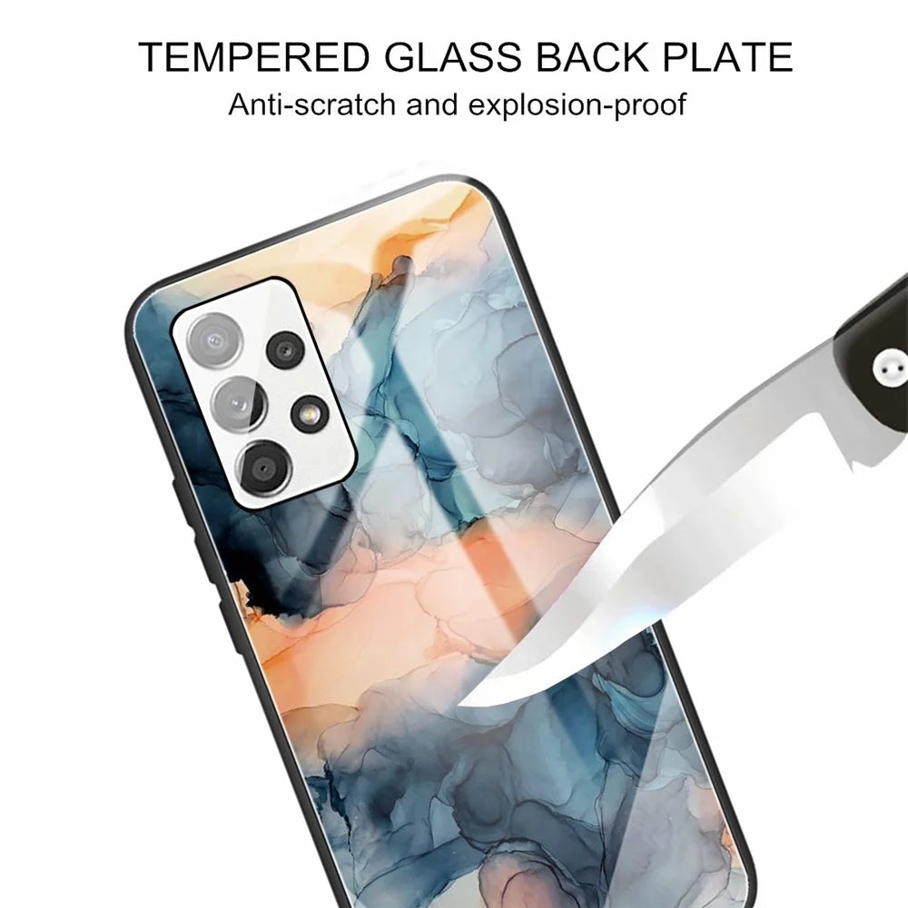 For Samsung Galaxy A13 4G Tempered Glass + TPU Hybrid Phone Case Marble Pattern Anti-scratch Anti-fall Shell - Style A - 2