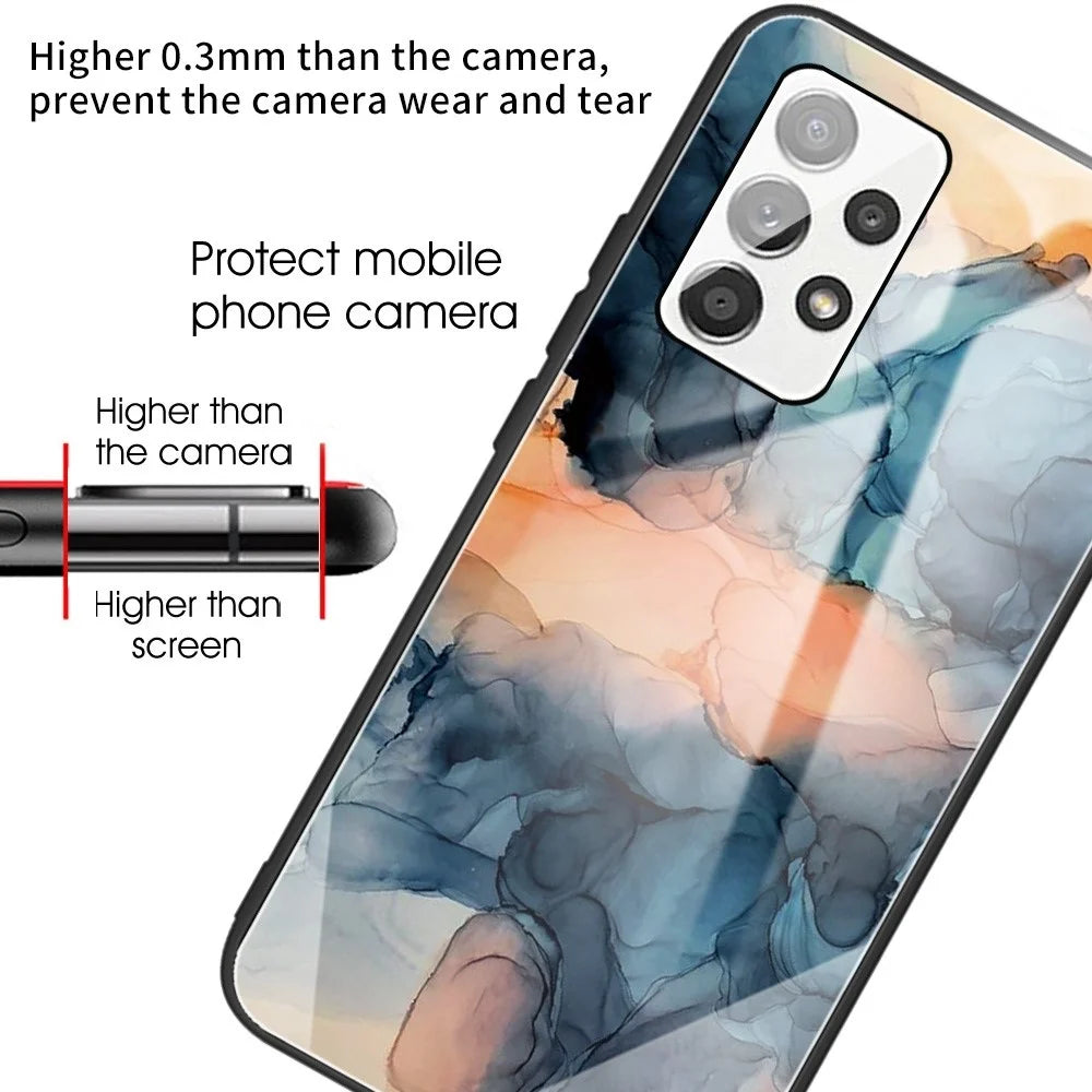 For Samsung Galaxy A13 4G Tempered Glass + TPU Hybrid Phone Case Marble Pattern Anti-scratch Anti-fall Shell - Style A - 3