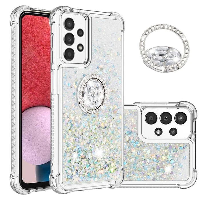 For Samsung Galaxy A13 4G TPU Case with Kickstand Quicksand Shockproof Cover - Silver / Hearts - 2