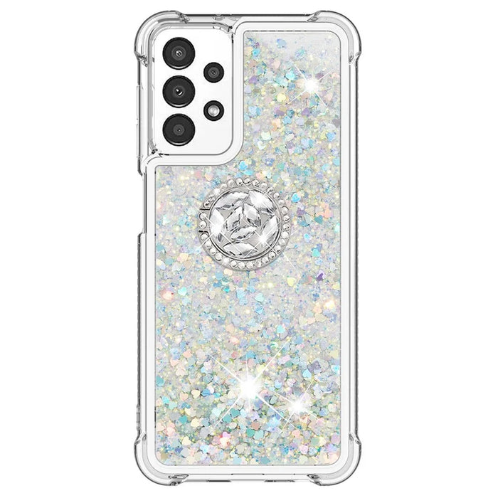 For Samsung Galaxy A13 4G TPU Case with Kickstand Quicksand Shockproof Cover - Silver / Hearts - 3