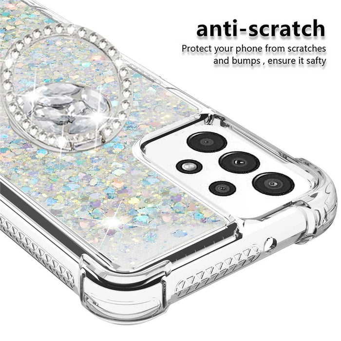 For Samsung Galaxy A13 4G TPU Case with Kickstand Quicksand Shockproof Cover - Silver / Hearts - 4