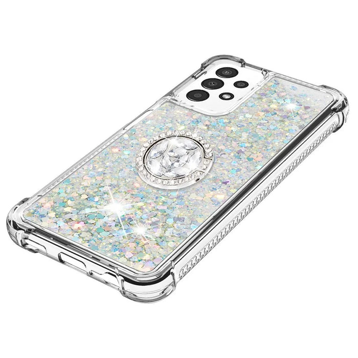 For Samsung Galaxy A13 4G TPU Case with Kickstand Quicksand Shockproof Cover - Silver / Hearts - 5
