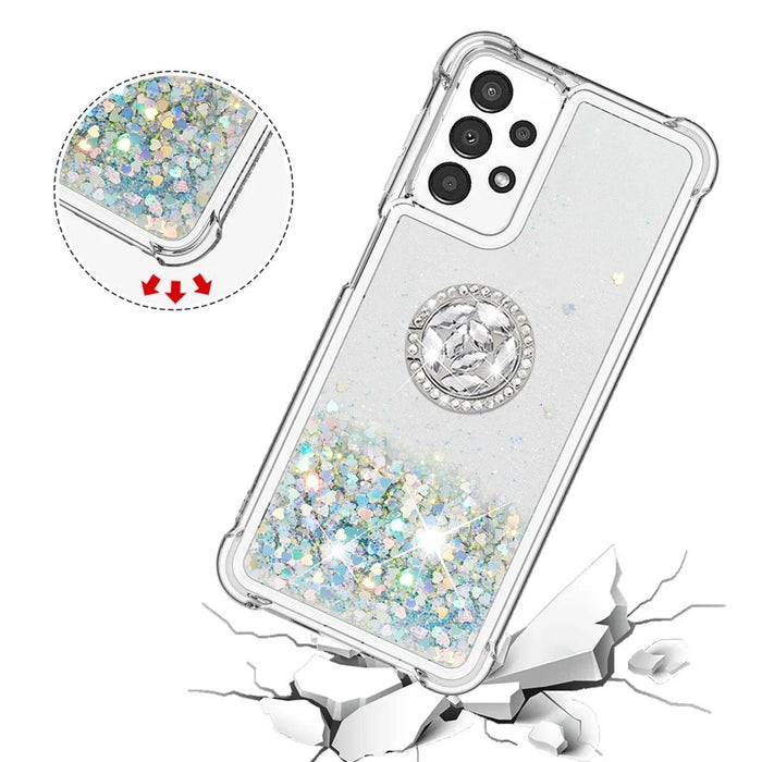 For Samsung Galaxy A13 4G TPU Case with Kickstand Quicksand Shockproof Cover - Silver / Hearts - 6